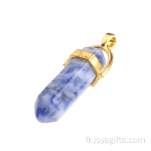 Vente en gros bijoux Bullet plaqué or forme hommes Collier pendentif en pierres naturelles